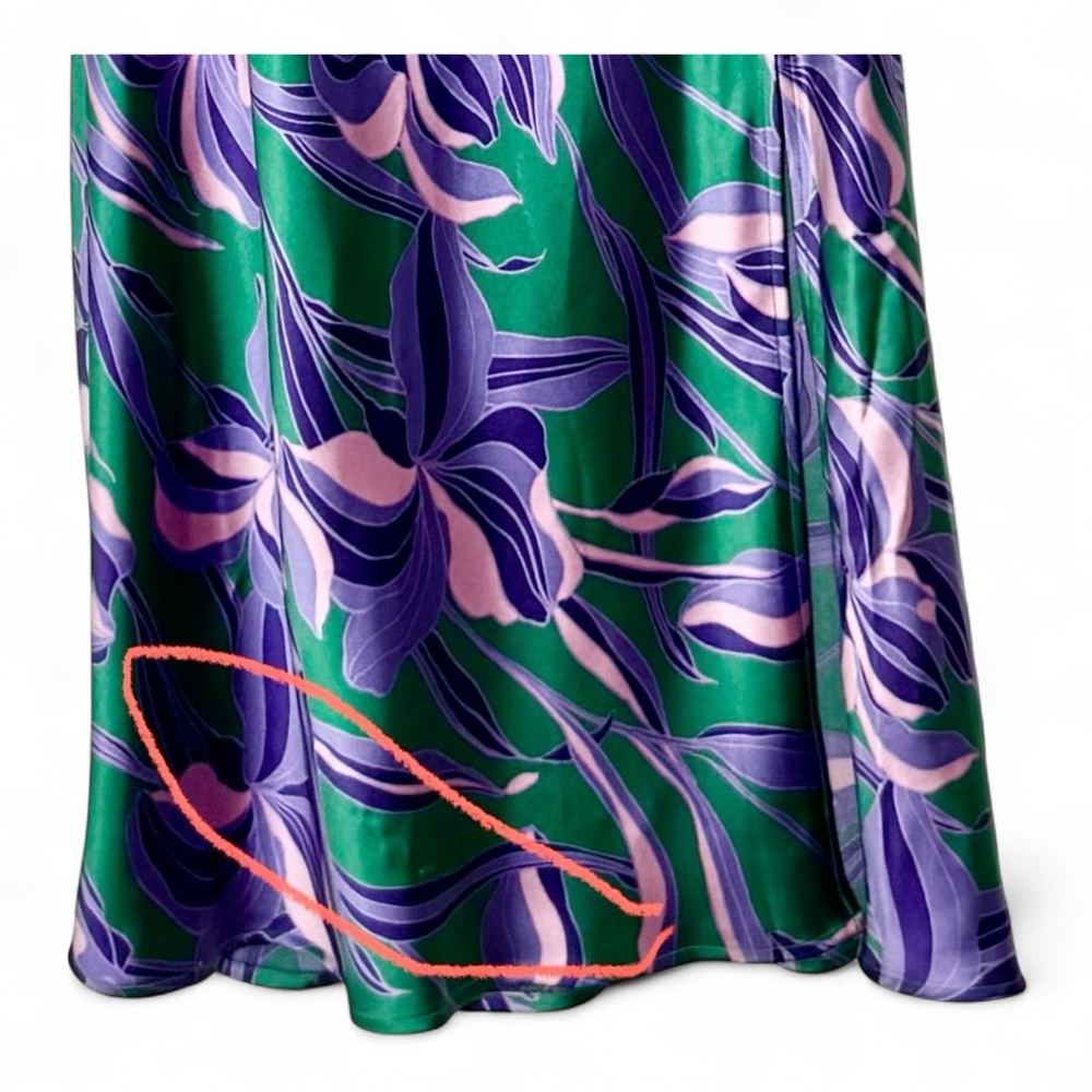 House of Harlow 1960 Satin Floral Maxi Dress Small Green Purple Slit Summer - Picture 13 of 14